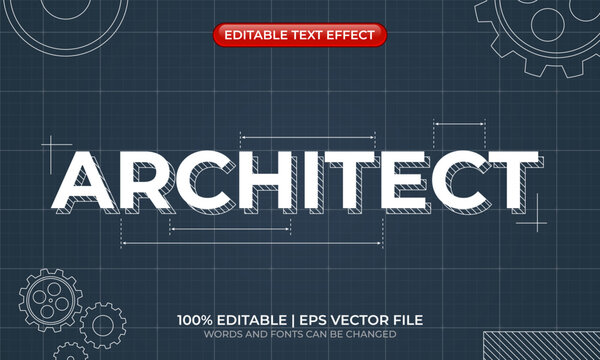 Architect text effect. Sketch paper blueprint text effect. Engineering and architectural text style. Editable text effect