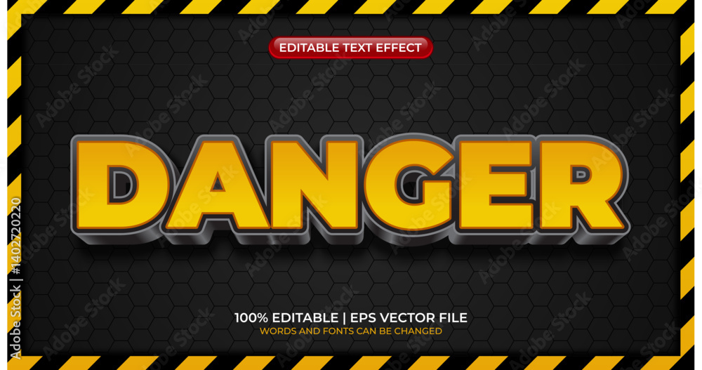 Poster danger editable text effect. editable text style effect with black and yellow strip color