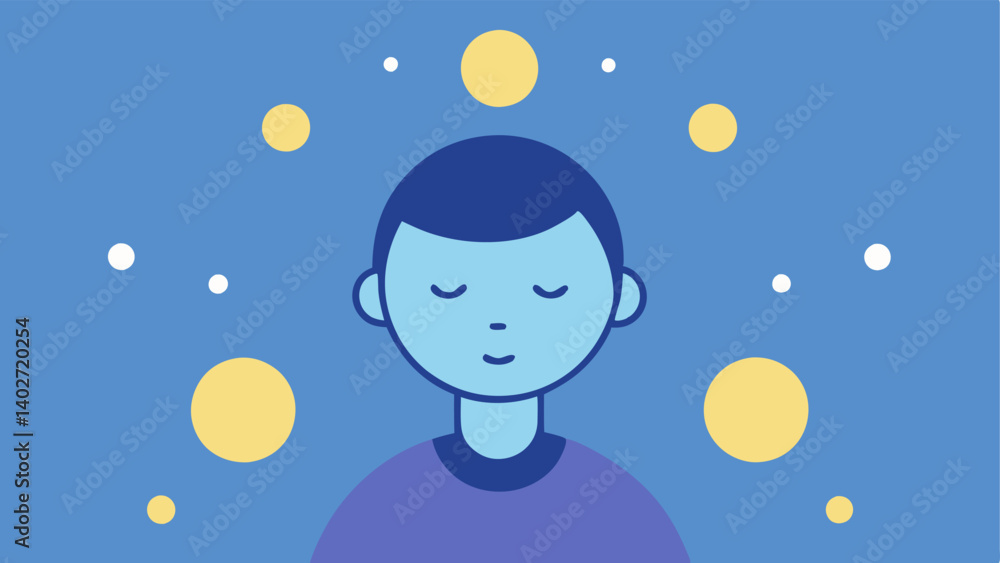 Poster user interaction a serene individual wearing the device eyes closed and a peaceful expression surrou