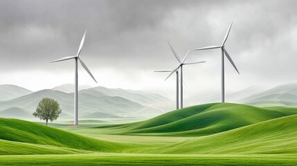 Embracing Nature's Energy: Wind Turbines in a Green Field for a Sustainable Future