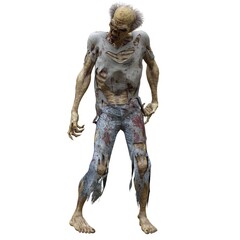 Zombie male isolated white background 3d illustration