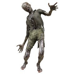 Zombie male isolated white background 3d illustration