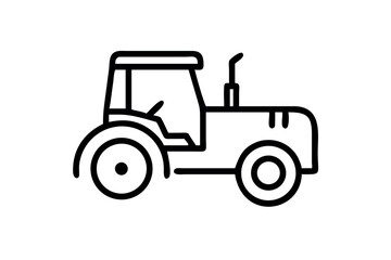 Minimalistic black outline of a modern tractor with two large wheels, used in farming and agricultural work