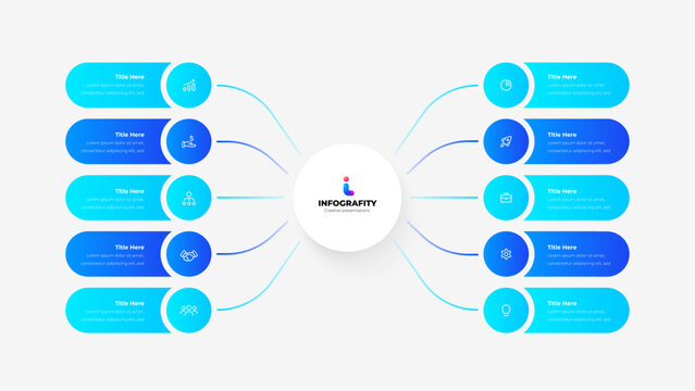 Colorful infographic featuring circular elements and connecting lines. Ideal for data visualization, business presentations, or educational materials. Organizational chart with 10 Steps