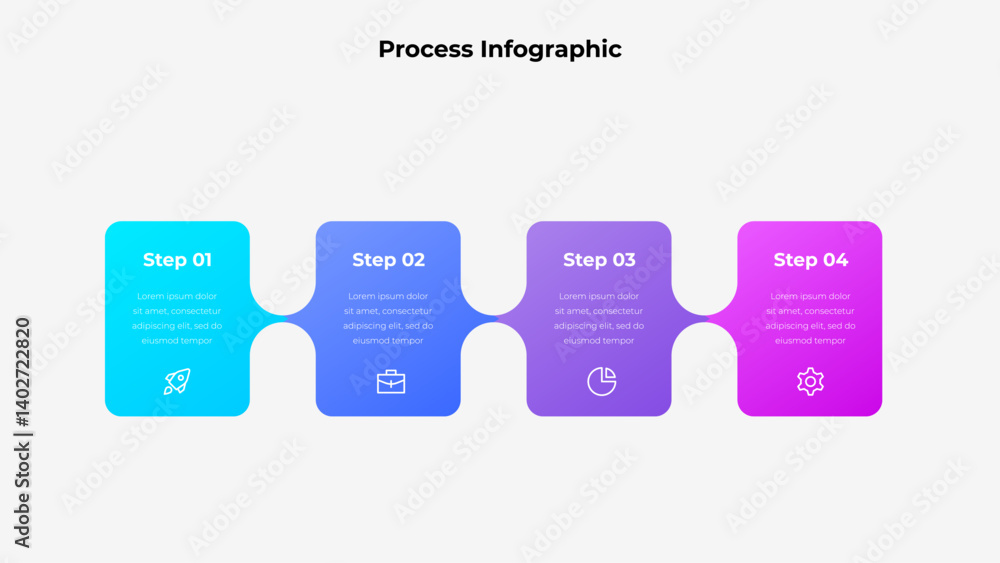 Aufkleber a visually appealing infographic illustrating four steps in a linear design, featuring vibrant color