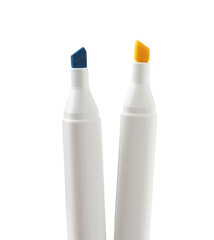 Two colorful marker pens on white background