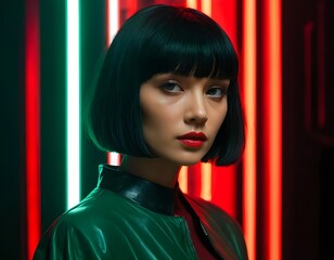 Mysterious Woman in Neon Light