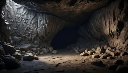 Ancient Cave with Stone Carvings