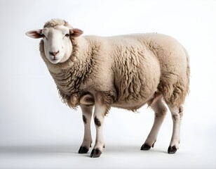 Fototapeta premium Single Sheep Standing Against White Background