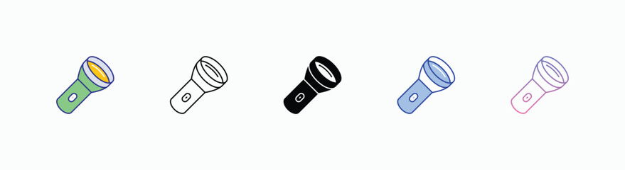 Flashlight icons set in different style vector stock 