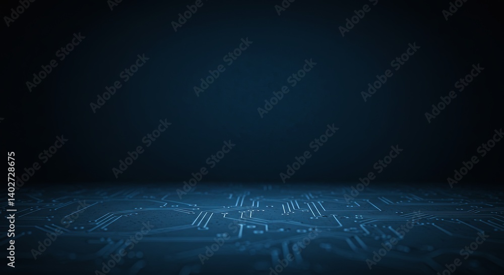 Poster a blue background with a black and white image of a circuit board