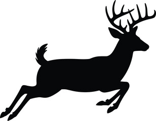 Black Silhouette of Leaping Deer – Isolated Wildlife Vector Icon
