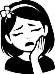 vector sketch illustration silhouette design of a little boy in pain because of a toothache while holding his cheek  