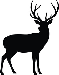 Standing Deer Silhouette with Antlers, Wildlife Vector Icon