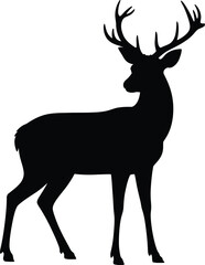Deer Silhouette Icon with Antlers, Isolated Vector Graphic