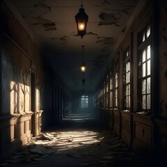 Fototapeta premium Abandoned Hallway in Decaying Building