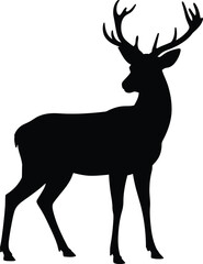 Black Deer Silhouette Icon, Full-Body Wildlife Illustration