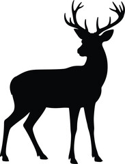 Isolated Black Deer Silhouette Icon with Antlers