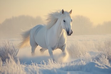 Fototapeta premium white horse mane galloping winter