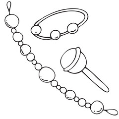 rattles for small children in a stroller, crib, children s toy, cute children s black and white vector coloring, line art, outline