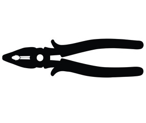 Cute cartoon hand drawn vector cutting pliers silhouette.
