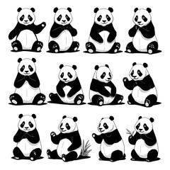 Naklejka premium Adorable Panda Bear Poses Collection