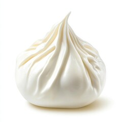 A creamy soft burrata cheese with smooth white texture and delicate outer shell, isolated white background, hyperrealism art style