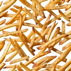 French Fries Falling on White Background