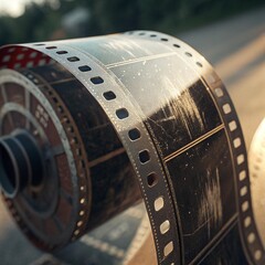 old photo camera film close up