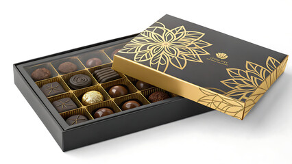 Chocolate Gift Box Mockup with Elegant Gold Foil Embellishment