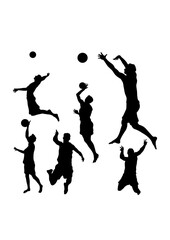 Beach volleyball action silhouettes