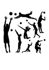 Beach volleyball activity silhouettes