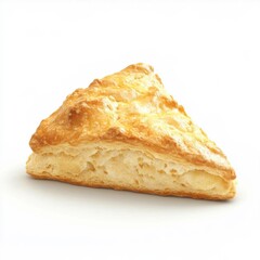 A delicate flaky scone with a soft, crumbly interior and golden crust, isolated white background
