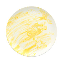 One dirty plate isolated on white, top view