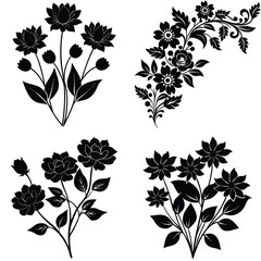 Vintage vector floral elements, delicate leaf and tulip pattern