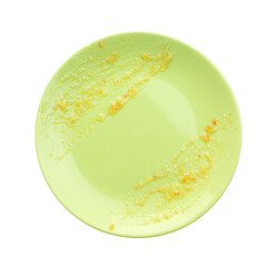 One dirty plate isolated on white, top view