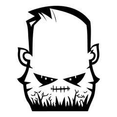 Spooky Ghoulish Monster face black and white style