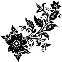 Ornate black floral silhouette swirl design element