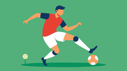 Fototapeta premium Playing Soccer An action shot of a player kicking a soccer ball with a prosthetic leg on a lively grassy field demonstrating teamwork and athletic spirit.