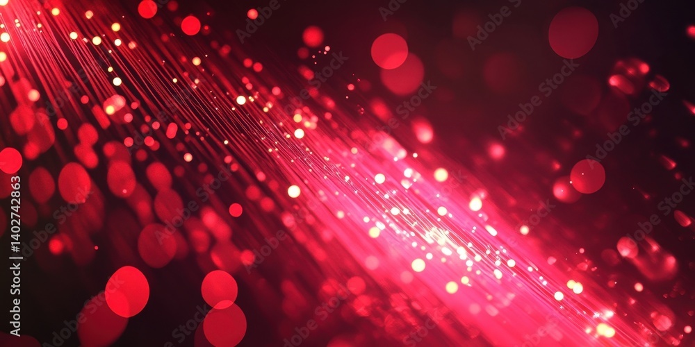 Wall mural abstract artistic representation of red light strands and bokeh circles