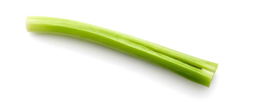 Single Celery Stalk on White Background