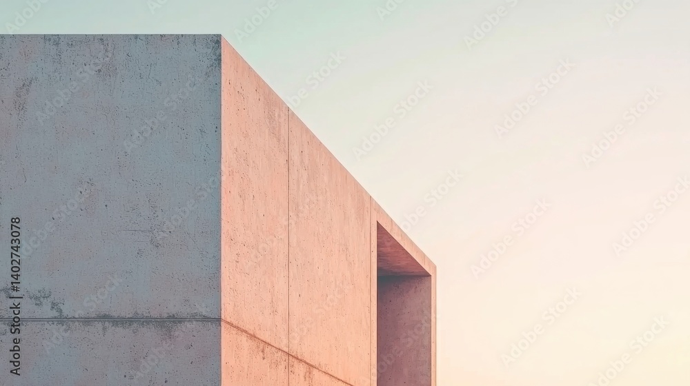 Poster a concrete building with a large rectangular opening.