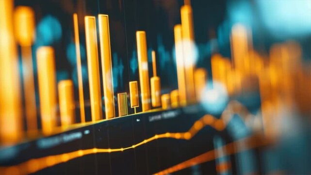 Close-up view of a colorful data visualization representing financial statistics and trends.