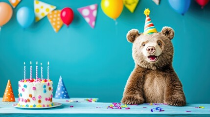 Obraz premium Birthday Bear Party Studio Shot