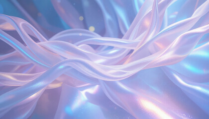Iridescent Silk Fabric with Flowing Waves and Shimmering Texture Background.