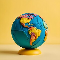 Colorful Clay Globe on Yellow Background