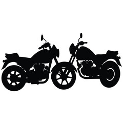 Obraz premium Motorcycle Silhouette Vector: Two Classic Cruiser Bikes Graphic, Black and White Illustration for Design Projects & Automotive Enthusiasts