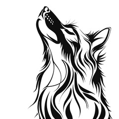 Obraz premium Stylized wolf illustration howling with flowing fur details in black on transparent background, creative concept 