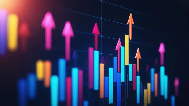 Colorful data visualization showcasing upward trends in financial growth and market performance.