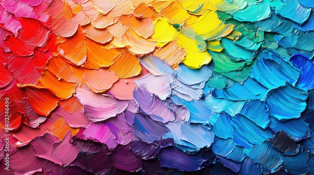 Poster a vibrant abstract painting with a textured surface and a gradient of colors.
